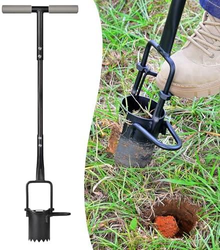 Omesata Sod Plugger, Bulb Planter with Long Handle and Serrated Base Garden Tool, Bulb Transplanter Also Grass Plug Tool for Digging Holes to Plant Tulips, Iris, Daffodils