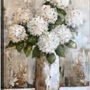 Bathroom Wall Art White Hydrangea Decor Flower Canvas Pictures Vintage Floral Painting for Bedroom Abstract Farmhouse Art Print for Dining Room Living Room Home Office Decorations 12x15 Inches