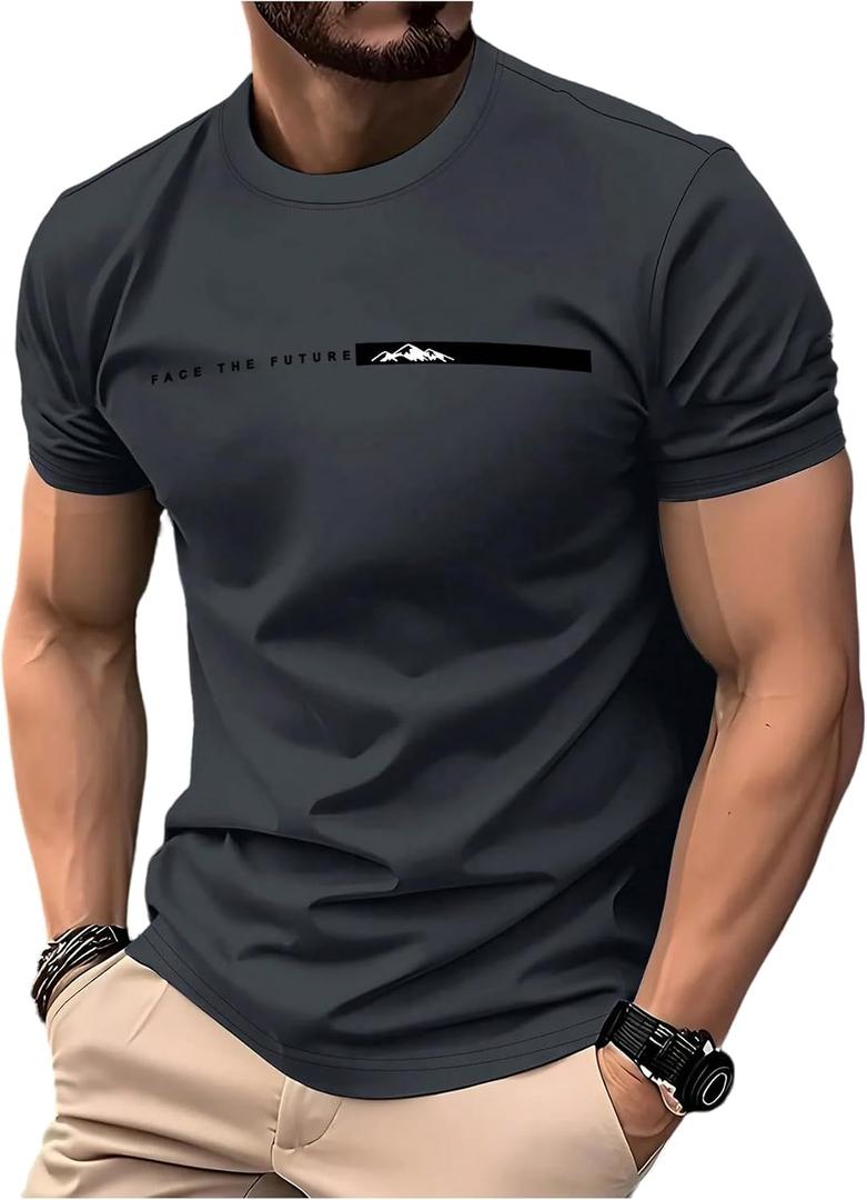 RoseSeek Men's Color Block Short Sleeve Tee Shirts Casual Crewneck T Shirt Trendy Summer Tops (L)