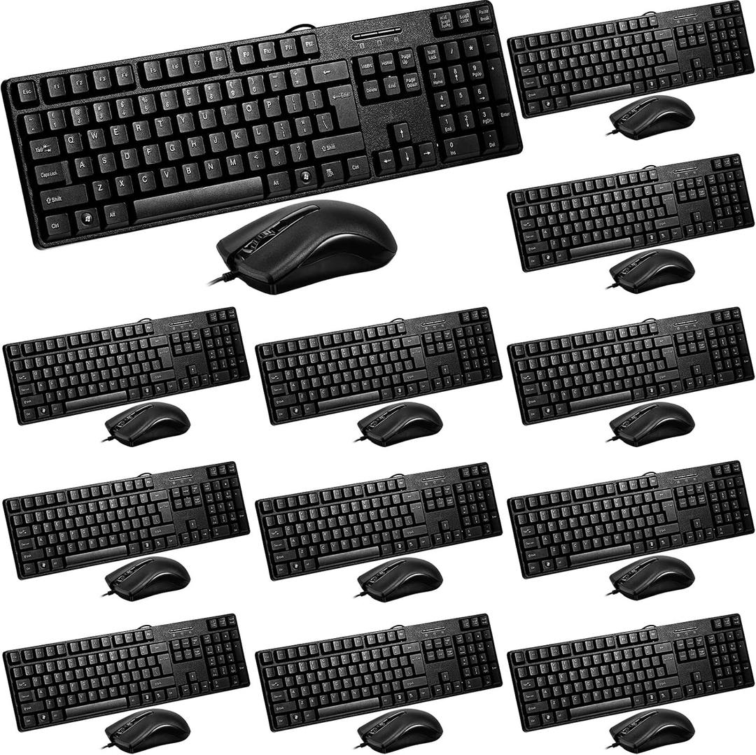 Fabbay 24 Pcs USB Wired Keyboard and Mouse 12 Wired Mouse 12 Corded Full Size Keyboard for School Office Home Compatible with Computer/Laptop/Windows/PC/Desktop