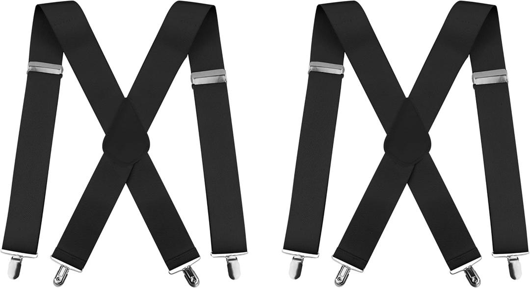 Suspenders for Men and Women - 2 Inch Wide X-Back Adjustable Elastic for Work, Heavy Duty (Black)