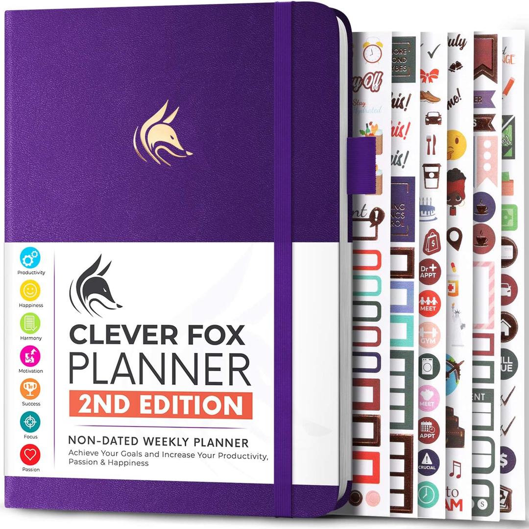 Clever Fox Planner 2nd Edition  Colorful Weekly & Monthly Goal Planner, Time Management & Productivity Organizer, Undated, A5 (Purple)