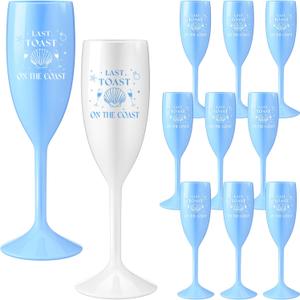Reallnaive 12 Pcs Last Toast on the Coast Bachelorette Cups Champagne Flutes Plastic Bridal Showers Party Favors Decorations Something Blue Wine Glass Reusable Cups Supplies