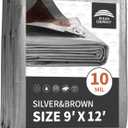 RAINDEWAY Tarps Heavy Duty Waterproof 9x12 Feet,10Mil Thick Multipurpose Poly Tarp Cover with Metal Grommets and Reinforced Edges,Silver/Brown Tarp