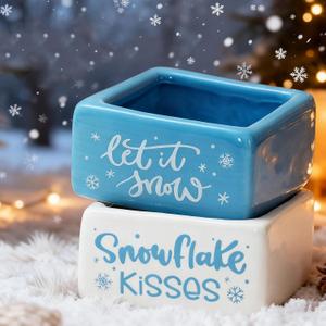 Winter Mini Candy Dish Set of 2 Candy Bowl White Blue Snowflake Kisses Ceramic Bowls for Xmas Winter Table Tiered Tray Decor
