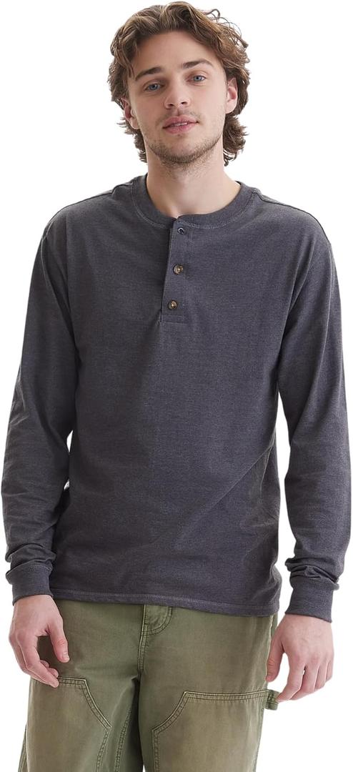 Hanes T Beefyt Henley, Men's Cotton Long Sleeve Shirts (Large)