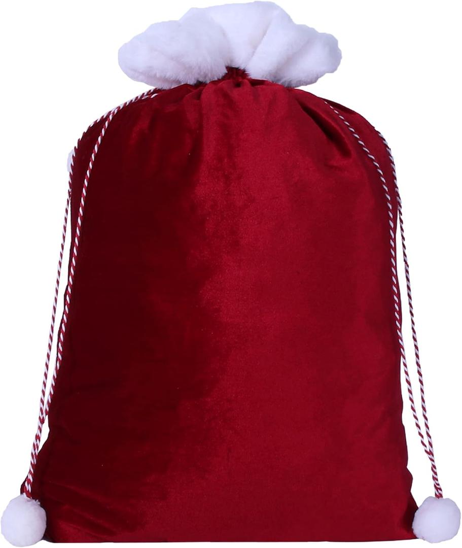EVRWO Christmas Drawstring Gift Bags Velvet Santa Bags Large Red Reusable Gift Bag with Drawstrings Tags for Holiday Weedings Party/Birthdays/Christmas/Home Storage Gift Bag 19.6x27.5 inch