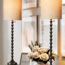 Buffet Lamps, Table Lamps Set of 2-30" H Tall with Sturdy Metal Bases & Textured Linen Shades - UL Certified, Ideal for Creating a Cozy Vibe in Living Rooms, Dining Rooms & Entryways (Black)