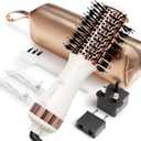 Travel Blow Dryer Brush in one, Dual Voltage 110V-240V Mini Hot Air Brush, Hair Trends Nano Titanium 2 Inch One Step Hair Dryer and Styler Volumizer Oval Shape (50 mm, White & Rose Gold)