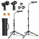 2 Pack Mic Stand Gooseneck Microphone Boom Stand for Singing Height Adjustable from 24” to 67” with 2 Mic Clips for Adults and Kids Singing Lecture Stage