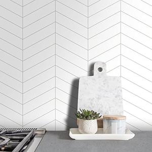 SUNWINGS Chevron Backsplash Tile for Kitchen Peel and Stick, White Arrow Stone Composite Stick on Tiles Self Adhesive Mosaic Wall Tile for Bathroom, 10 Sheets