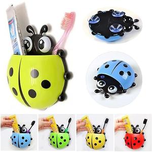 Ranvi 4 Pcs Cute Ladybug Toothbrush Holder Toiletries Toothpaste Holder with Suction Cup Kids Toothbrush Holders