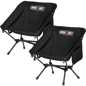 Overmont Ultralight Portable Camping Chair- Lightweight Folding Backpacking Chair, Support up to 330Lbs Compact Beach Chair for Adults with Carry Bag for Backpack Hiking Fishing Outdoor Camp 2pcs (Low Back Black)