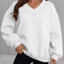 Hilinker Womens V Neck Oversized Sweatshirts Long Sleeve Pullover (Brown, XL)