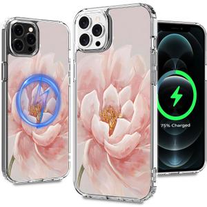 LORYVAN Magnetic Clear Case for iPhone 15, Flower Printing Pattern Design for Women Girls Shockproof Floral Protective Case, Compatible with MagSafe, 6.1” (Pic 2)