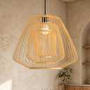 Bamboo Adjustable Height Pendant Light 20" Boho Rustic Farmhouse Chandelier
