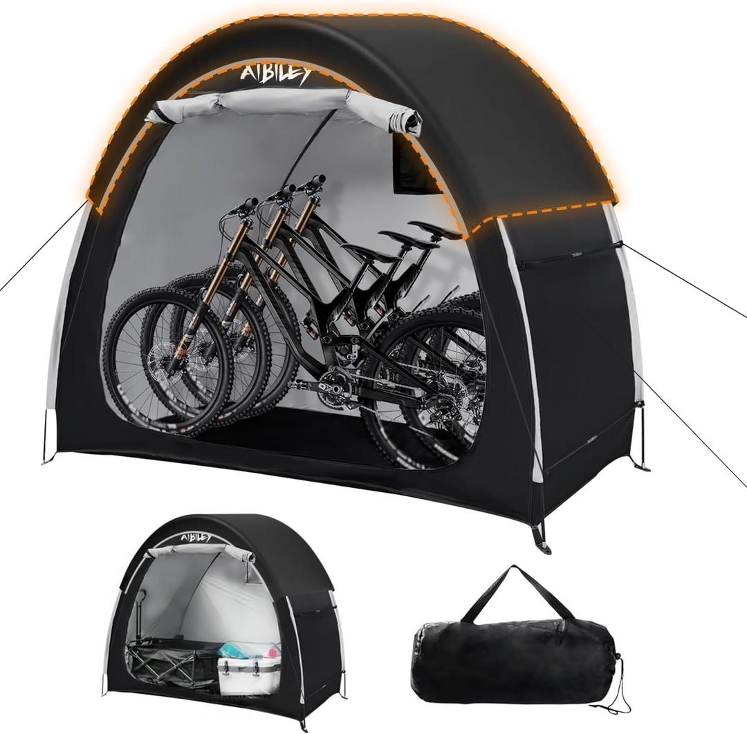 Bike Storage Shed with Rain Cover,2X Sturdy 600D Polyester Cloth,Waterproof Outdoor Bicycle 2-3 Bikes Tent,Waterproof Zipper,Garden Tools,Toys,Backyard Mowers Shelter,8X Windproof Ropes