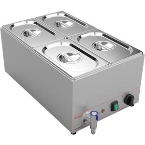 Valgus Commercial Stainless Steel 4 Sections Bain Marie Food Warmer 16 Qt Buffet Server with Lid and Tap for Home, Catering, Restaurants