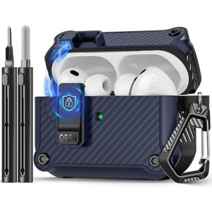 Pohgelan Compatible with AirPods Pro 3 Case,Magnetic Automatic Lock with Cleaning Kit,Compatible with Magsafe,Carbon Fiber Texture Cover-Blue