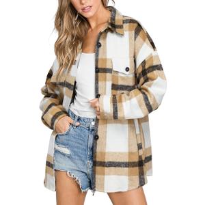 Beaully Women's Flannel Plaid Shacket Fall Winter Outfits Long Sleeve Button Down Shirts Jacket Coats with Side Pockets (X-Large)