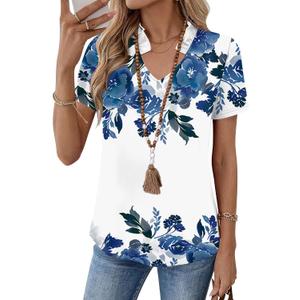 Kistore Womens Summer Tops Short Sleeve V Neck Casual Shirts Beach Vacation Dressy Work Blouses
