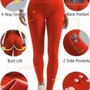 Postropaky Women's Fleece Lined Waterproof Leggings, High Waisted Winter with Zipper Pockets (Orange Red)