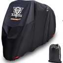 XYZCTEM Motorcycle Cover -Waterproof Outdoor Storage Bag, Made of Oxford Material, Fits up to 116" Harley Davison and All Motors (Black& Lockholes& Professional Windproof Strap)