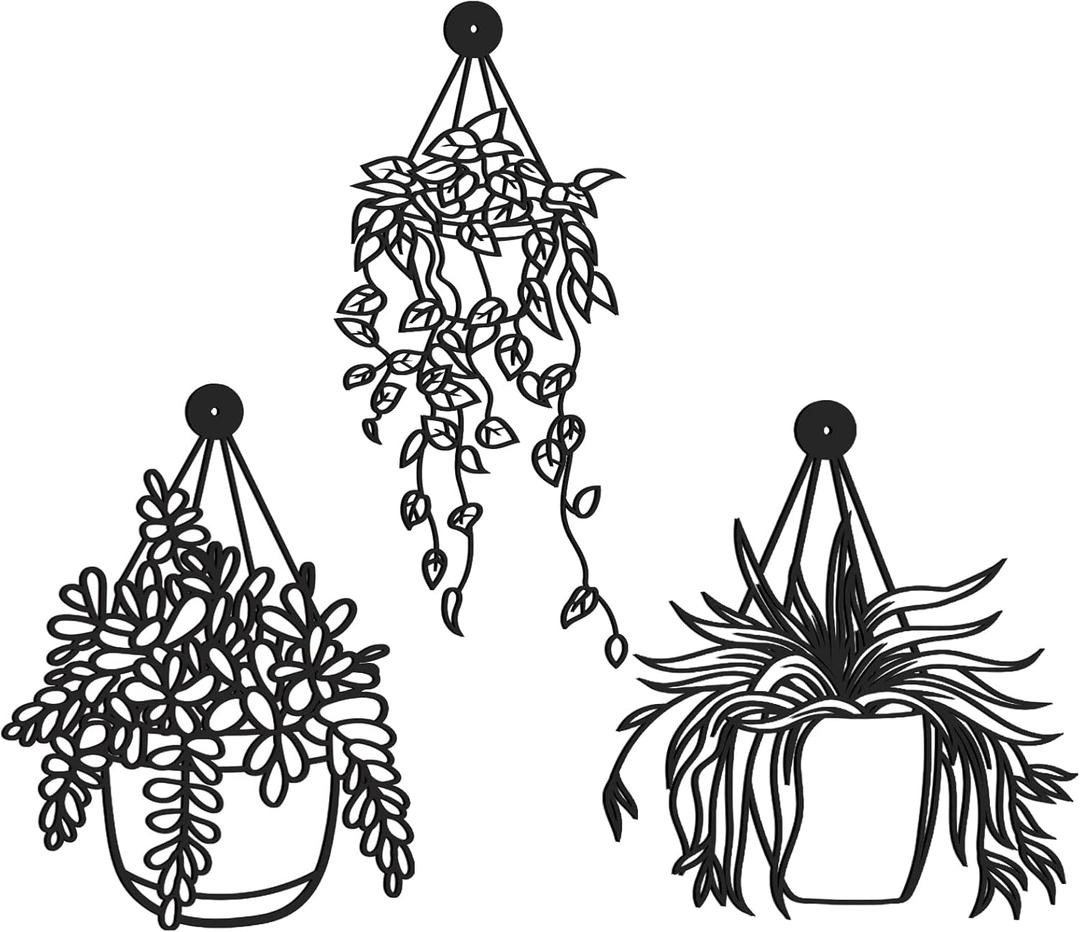 3 Pcs Black Metal Flower Wall Art Rustic Metal Plant Wall Decor Black Minimalist Art Sculpture Hanging Ornament for Bathroom Living Room Bedroom, 16.1 x 7.1 Inch, 13.4 x 10 Inch, 12.2 x 11 Inches