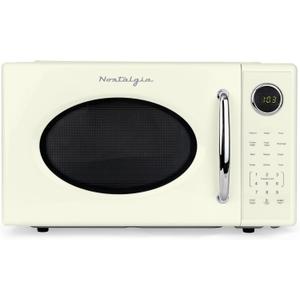 Nostalgia Retro 1000W Microwave Oven 1.1 Cu Ft Capacity Child Safety Lock, 8 Auto-Cook Settings Countertop Kitchen Appliance Ivory