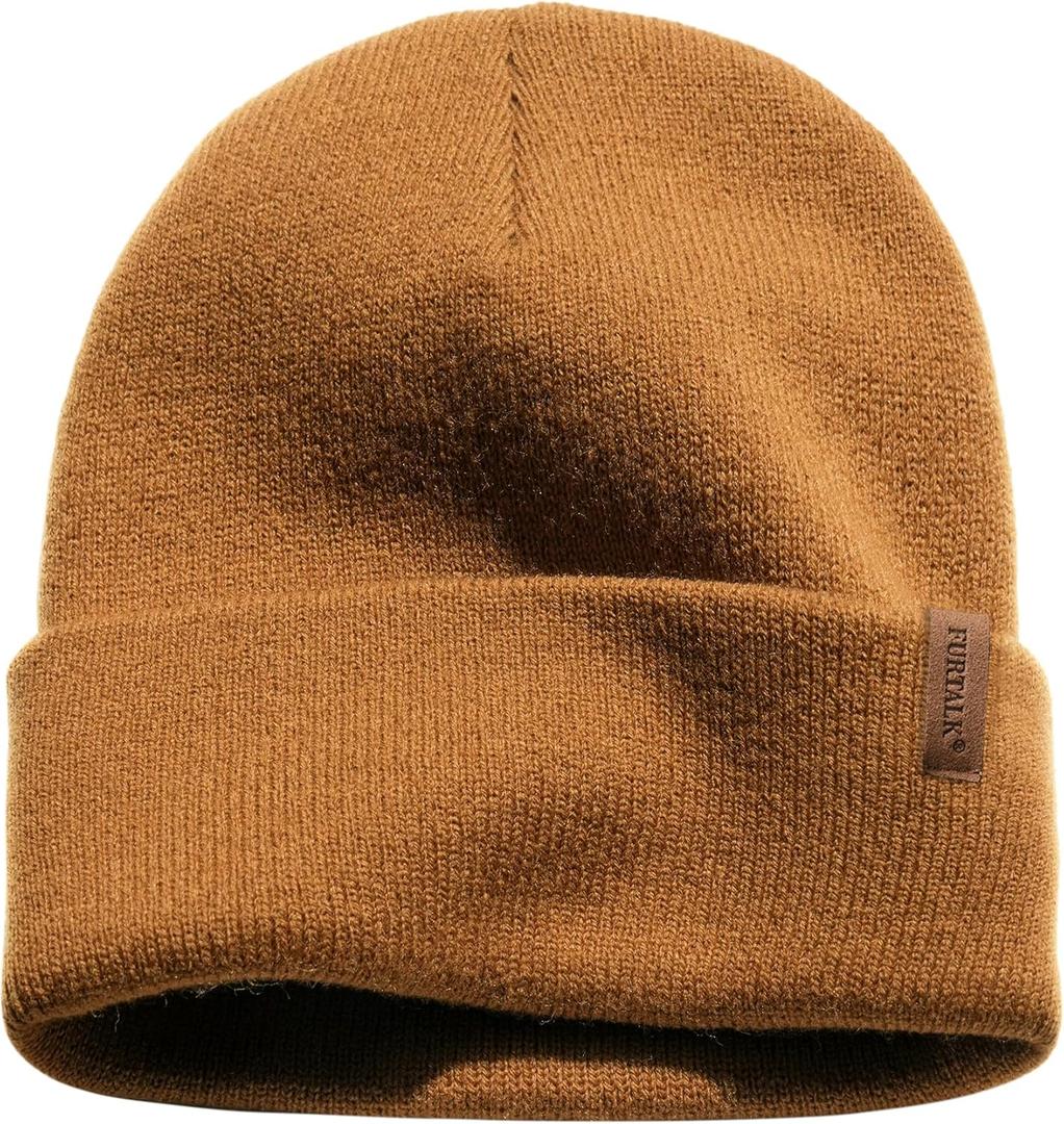 FURTALK Beanie for Men Women Cuffed Thick Knitted Unisex Winter Hat Beanies Skull Cap (Brown)