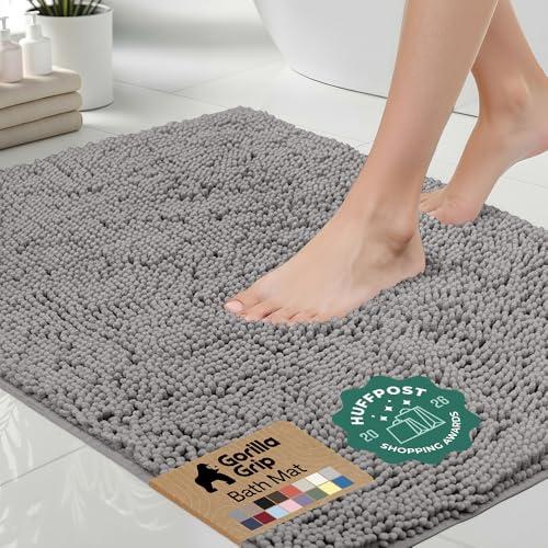 Bath Rug Mat, Thick Soft Absorbent Chenille, Quick Dry Microfiber Mats, Rubber Backing, Machine Washable Shower Floor Rugs, Bathroom Bathmat Home Decor Accessories, 24x17 Grey