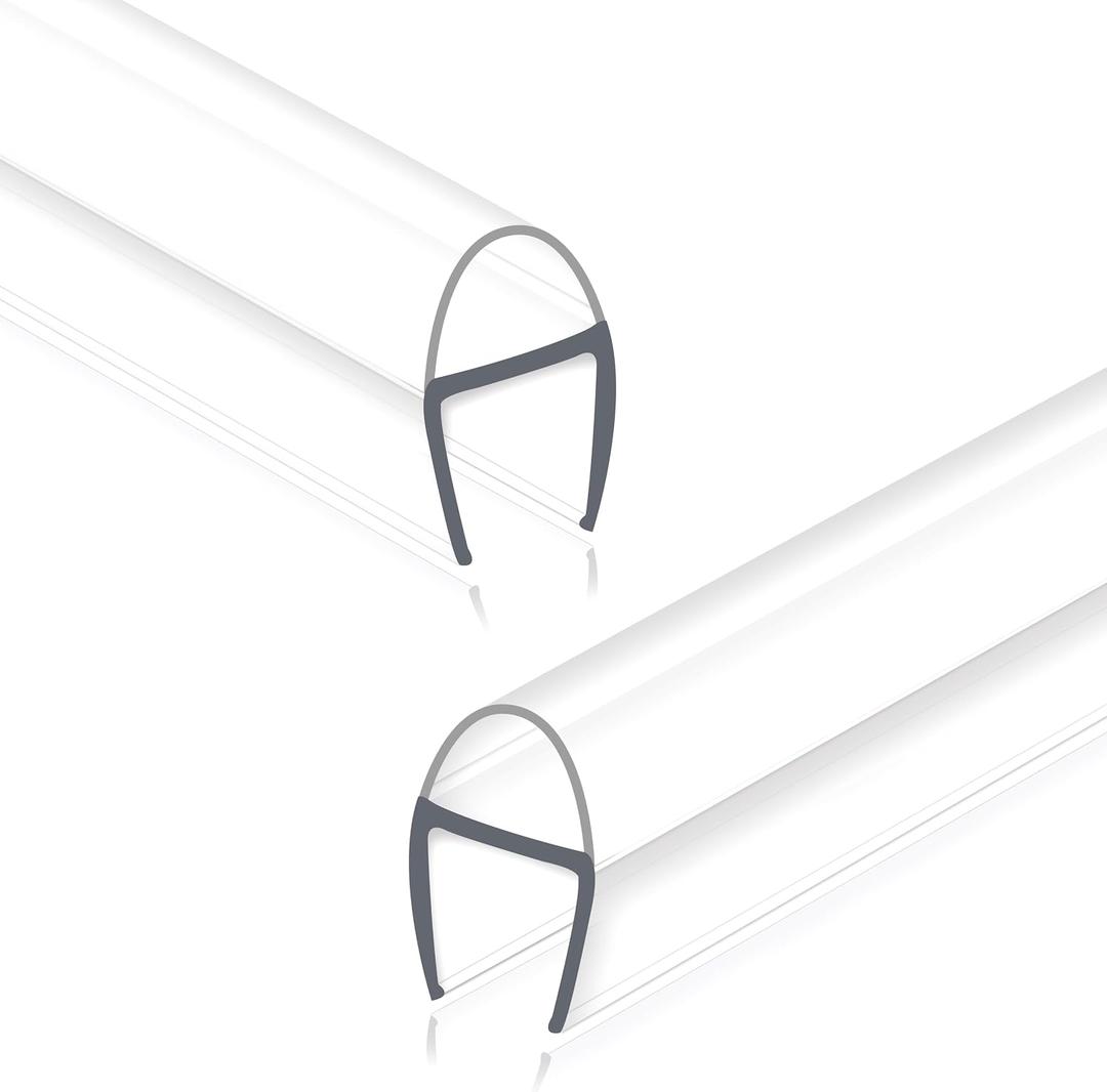 Frameless Shower Door Seal Strip 2 Pack x 39 Inch U for 3/8" Thick Glass Shower Door Side Seal Strip Bottom Seal Door Sweep Ultra Clear Polycarbonate, Stop Shower Leaks Create A Water Barrier
