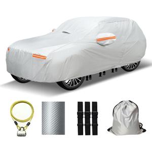 30 Layers Heavy Duty SUV Car Cover for Automobiles All Weather Waterproof, Outdoor Snowproof UV Protection Windproof, Door Zipper, Soft Cotton Universal Car Covers (Silver, Fit SUV 191"-200")