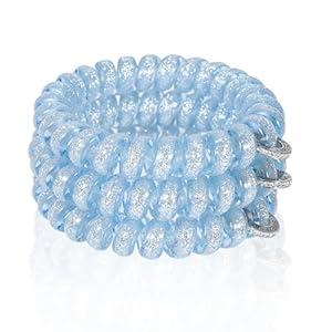 SWEZESBET Spiral Hair Ties with Rhinestone Metal Ring, No Damage and No Crease Phone Cord Hair Coils for Medium to Thick Hair, Large Size, 3-Pack, Light Sparkling Purple