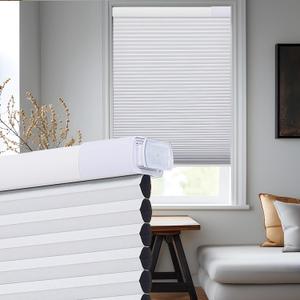 Tonature Upgrade No Drill No Tools Cellular Shades for Indoor Windows 38mm Honeycomb Blinds Cordless Free Stop Blinds for Windows White Blackout 22"w x 64"h, White-blackout
