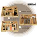 BAMEOS 3.9inch Tall Bamboo Drawer Organizer, Expandable Utensil Holder with 8 Compartments, Adjustable Kitchen Drawer Divider for Flatware, Silverware and Gadgets, Deep Storage for Home and Office