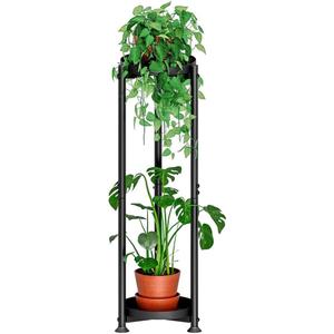 Plant Stand Indoor Outdoor Corner Tall 2 Tier Metal Tiered Single Small Plant Stands Sturdy Shelf for Living Room Balcony Garden,Black