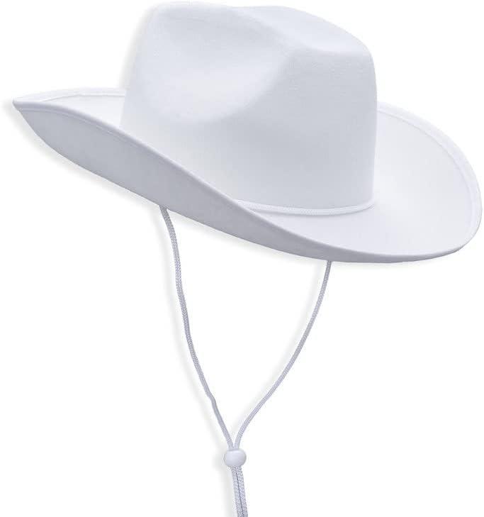 COLLECT PRESENT Plain Felt Cowboy & Cowgirl Hat for Men, Women, and Teens | Western Studded Cowboy Hat in Adult Sizes (White)