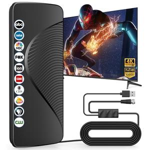 2025 Upgraded TV Antenna for Smart TV, 1600+ Miles Range, Indoor/Outdoor Digital Antenna for Local Channels, HD 4K Support, Amplified Signal Booster, Clear Reception for 1080p 4K TVs