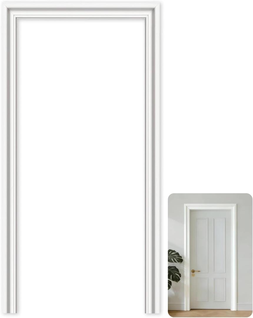 BiJun Door Trim Moulding Peel and Stick, 1 Set 2.36 Inch Pre-Cut Door Frame Trim Kit Self-Adhesive Interior Doors Makeover Kits, Easy Install for Doors Frame Decor, White (30" 80")