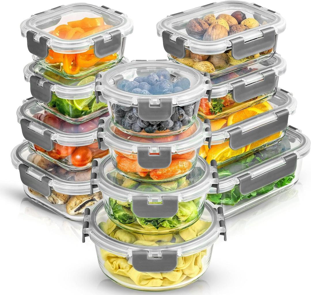 JoyJolt JoyFul 22pc Borosilicate Glass Storage Containers with Lids. 11 Airtight, Freezer Safe Food Storage Containers, Pantry Kitchen Storage Containers, Glass Meal Prep Container for Lunch