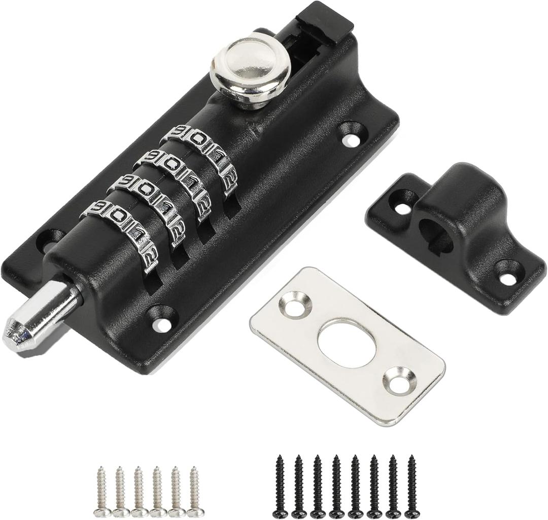 Combination Locking Bolt, Safety Slide Latch Lock with 4 Digit Combination Setting Thickened Solid Door Lock Latch for Interior Front Door Toilet Barn Fence Garage Cabinets
