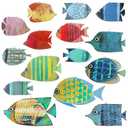 Spiareal 15 Pcs Wood Fish Nautical Wall Decor Wooden School of Fish Wall Art Vintage Hanging Beach Decor Ocean Coastal Theme Ornaments for Home Lake House Bathroom Bedroom (Cute)