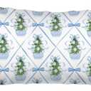 Elpwk Blue Bow Christmas Tree Chinoiserie 12x20 Pillow Cover,Grandmillennial Christmas Decor,Coquette Preppy Xmas Tree Checkered Lumbar Pillow Covers Cases Decorative for Home Bedroom Living Room