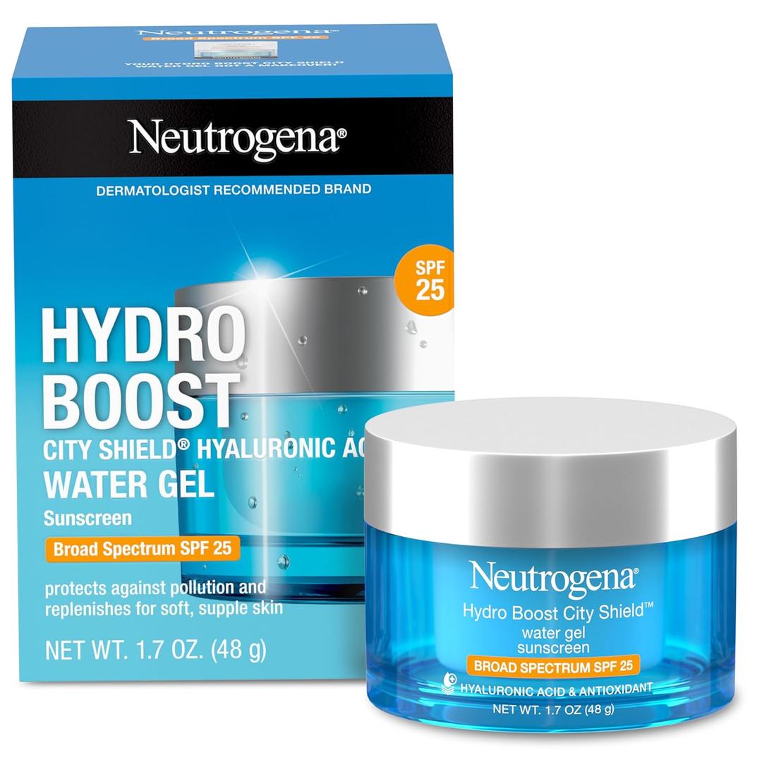 Neutrogena Hydro Boost City Shield Water Gel Face Moisturizer with Broad Spectrum SPF 25, Hydrating Facial Sunscreen with Hyaluronic Acid, Oil-Free and Non-Comedogenic Face Lotion, 1.7 oz, Expiration Date 01/2028