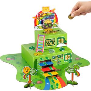LEKSON St. Patricks Day Leprechaun Trap Kit with Coin Drop Slot, Interactive Leprechaun Trap Box for Kids, How to Catch a Leprechaun Craft, Tabletop Holiday Decoration (Green01)