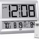 LFF Atomic Clock Large Display, Digital Wall Clock with Indoor Outdoor Temperature and Date, Wireless Outdoor Sensor, Digital Desk Alarm Clock Battery Operated for Bedroom, Easy to Read,Sliver (Silver)