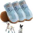 Hcpet Dog Shoes, Dog Boots for Small Dogs, Breathable Medium Dog Booties Paw Protector for Summer Hot Pavement, Winter Snowy Day, Outdoor Walking, Indoor Hardfloors Anti Slip Sole Blue Size 4 (#4 (width 2.16 inch) for 36-43 lbs, Blue-Breathable)