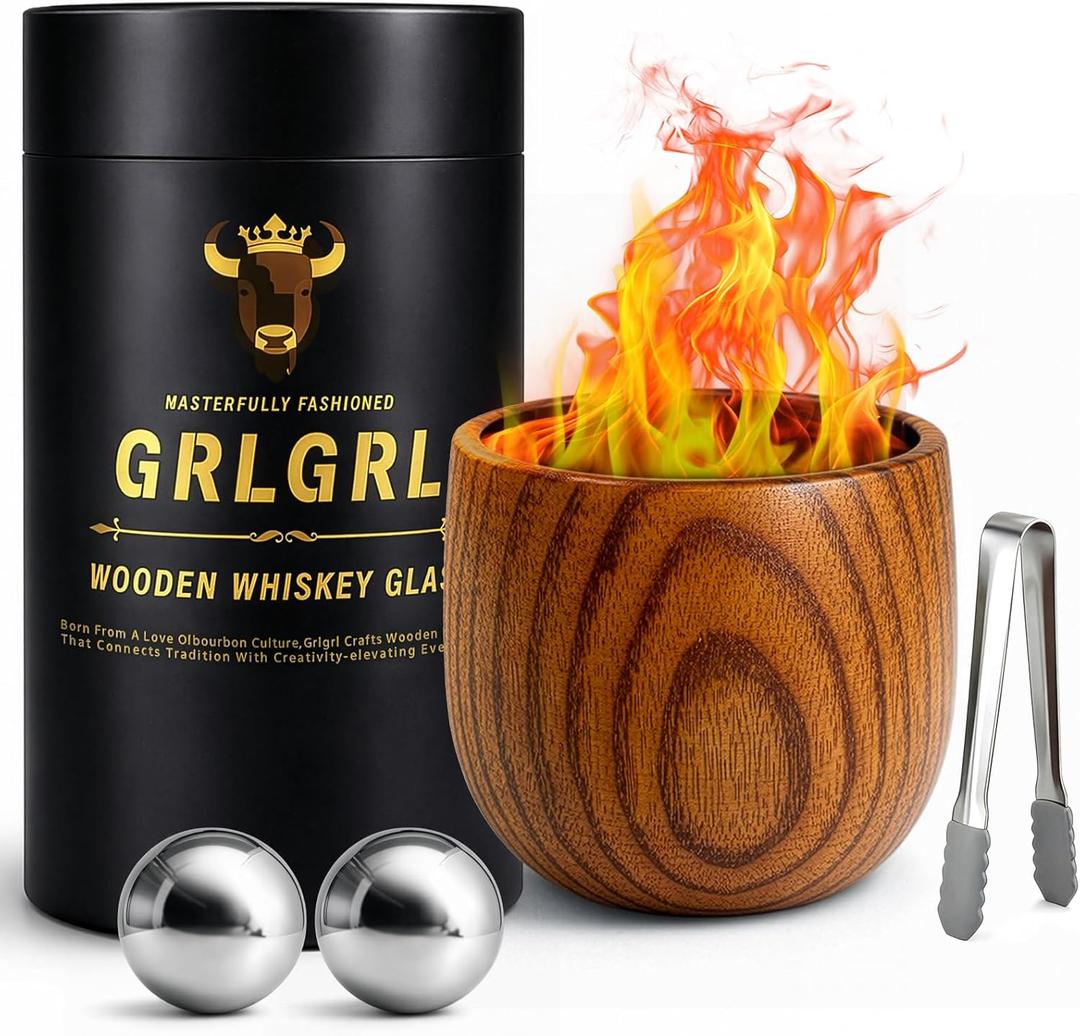 Charred Wooden Whiskey Glasses, Gifts for Men Old Fashion Bourbon Drinking Collins Cup, Perfect Presents for Dad, Boy Friend, Husband, Brother or Whiskey Lovers