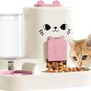 1.6L Auto Gravity Pet Feeder and 0.6L Water Dispenser Set, Automatic Cat Food and Water Dispenser, Gravity Pet Feeder for Small Medium Dog Puppy Cat Kitten (Pink)